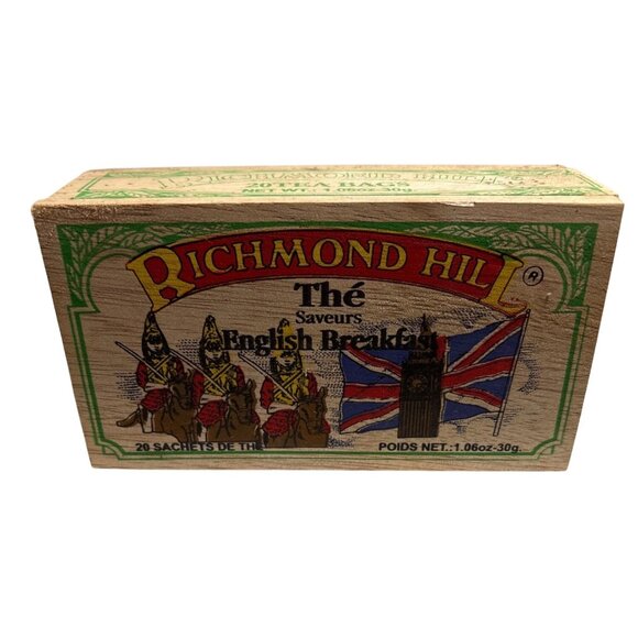 Wooden Tea Box Richmond Hill English Breakfast BOX ONLY 5 x 3" Slide Top Lid - Picture 1 of 11